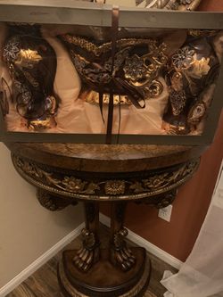 Antique gold and brown decorative candle holders and vase new in box