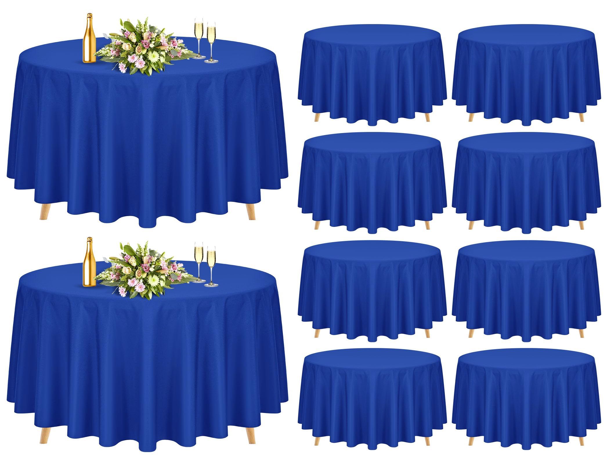 Pesonlook 10 Pack 120 Inch Royal Blue Round Table Cloths, Premium Polyester Round Tablecloth Wrinkle Resistant Washable Table Cover For Wedding, Party