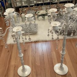 Set Of 2 White Candle Holders-32”Tall-$85 Firm,No Holds Or Spam 