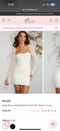 Oh Polly Long Sleeve Embellished Corset Mini Dress in Ivory