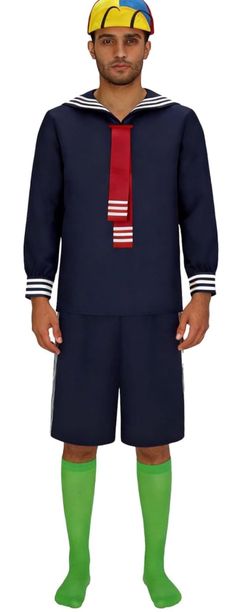 Chavo Costume Sailor Top And Striped Shorts with Hat Cosplay Size XXL