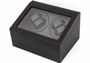 4+6 automatic rotation watch winder and display box featuring a carbon fiber style finish.