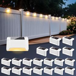 Solar Fence Lights Outdoor 20 Pack, Solar Step Lights Waterproof Led Solares Light for Outdoor Stairs, Deck, Fence, Yard, Patio, and Balcony(Warm Whit
