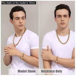 18K Gold Plating   Cuban Link Chain Necklace  W 12mm L 30 inch