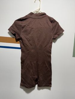 Brown Ribbed Short Romper