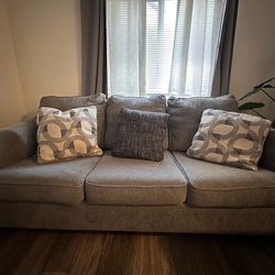 Modern Gray Sofa + Ottoman Set (with pillows)