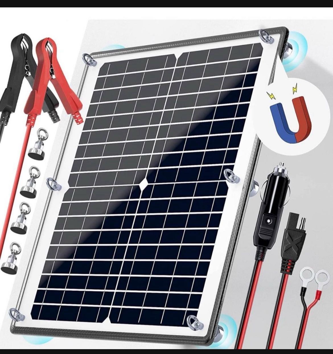 Solar Panel Kit 12V 20W Magnetic + MPPT Charge Controller Waterproof Solar Battery Charge Maintainer Solar Trickle Charger Alligator Clip for Car Boa