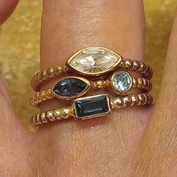 3 Silvertone And Goldtone Colored Stone Rings