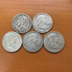5 Silver Half Dollar Coins