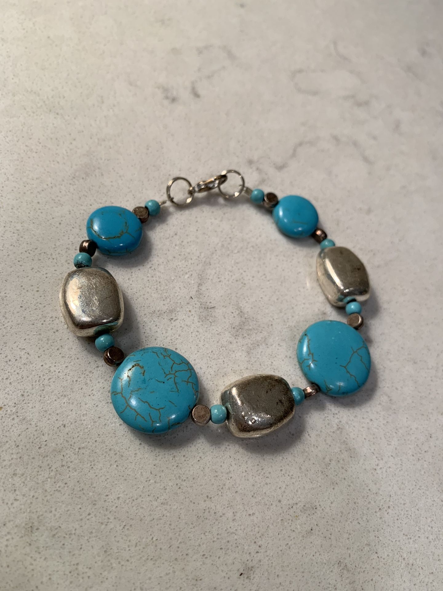 Vintage Turquoise Silver Tone Bracelet 8”