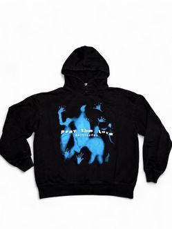 Y2K Aelfric Eden Hoodie Mens Black Blue Pray The Lord Graphic Sweatshirt 400 GSM Skater 2000s - Size Small