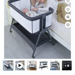 56
ANGELBLISS Flat Bedside Bassinet with Storage Basket, Easy Folding Portable Crib with Wheels, Included Breathable Mesh, Cozy Mattress(Black)(0-6 mo