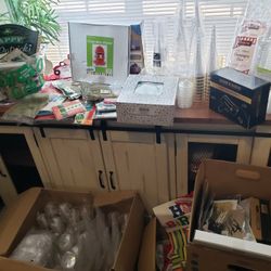 HUGE Party Supply Lot (3 Large Boxes Full) New items Plastic Wine and Champagne Glasses