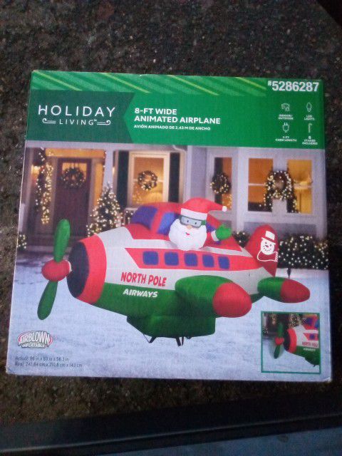 Holiday Living 8 Ft Wide Animated Airplane Airblown Inflatable Christmas Decor For Yard