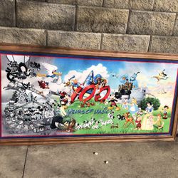 68” x 34” LARGE FRAMED 100 YEARS OF DISNEY WALL MURAL PICTURE