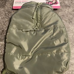 Dog Puffer Jacket , Green, Size XS, Light Pet Coat , New !