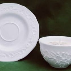 Indian Milk Glass Orange Blossom Floral Pattern Tea Cup And Saucer