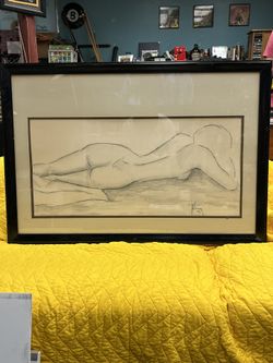 Framed Petrina Charcoal Nude Woman Art