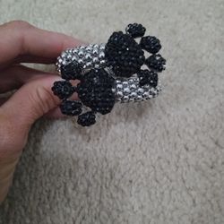 BLACK RHINESTONE & METAL PAW PRINT CUFF BRACELET