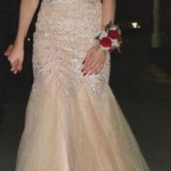 Beige Prom Rhinestone Dress 