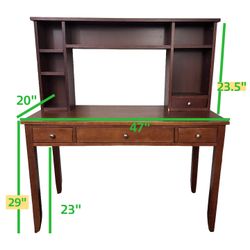 Wooden Desk With Hutch, Workspace, Craft Table, Home Office