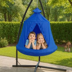 Hammock X-Stand w/Tree Tent, Indoor Metal Swing Chair w/Play Tent, Outdoor Egg Basket Patio Seat, Porch Bedroom Balcony Chair w/Adjustable Solid Stand