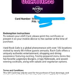 Hard Rock Digital Gift Card 100$