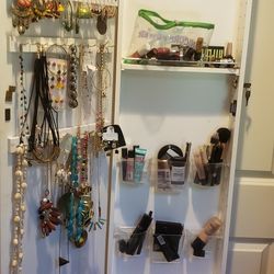 Jewelry Organizer Lockable Jewelry Cabinet Wall/Door Mounted with Full Length Mirror

