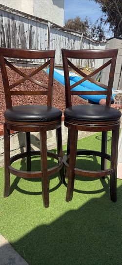 Solid wood, black and brown swivel bar stools