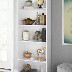 Mainstays 5-Shelf Bookcase with Adjustable Shelves, White
