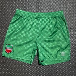 Umbro Mexico Soccer Checkered Shorts Green Vintage Style Shiny Mens Large NEW
