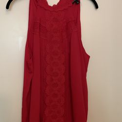 Red Sleeveless Ruffled Blouse