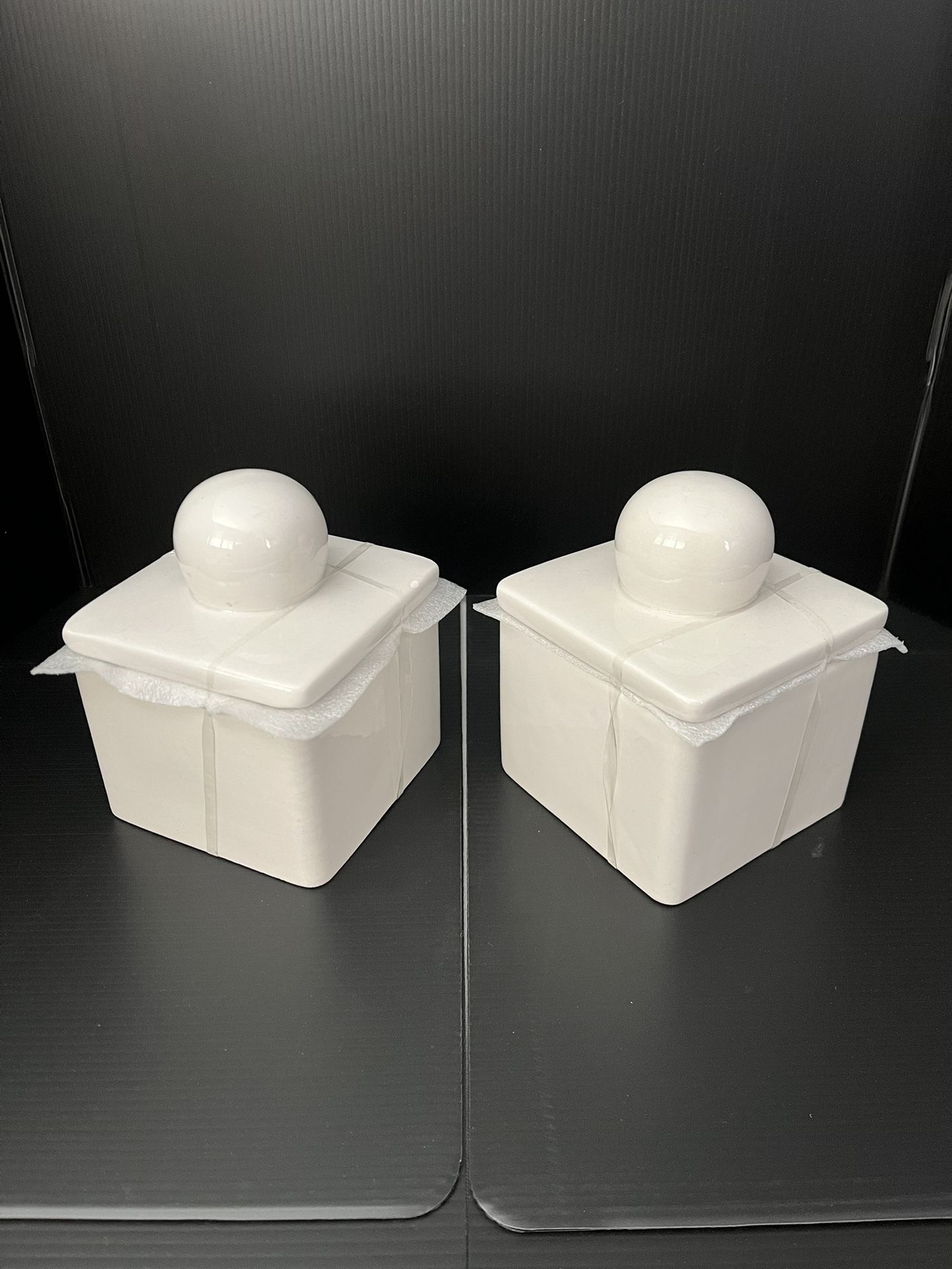 Two Square Small Canister Decorations Solid Cream