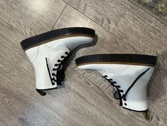 Dr. Martens White Patent Leather Ankle Boots