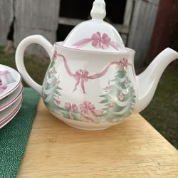 Holiday Tea Pot, Plates And Bowls 