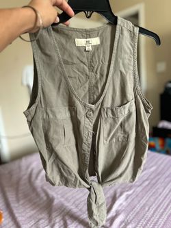 Button up, front tie green crop top.