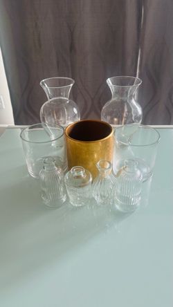 9-Piece Clear Glass & Gold Vase Set – Perfect for Events, Weddings, Decor