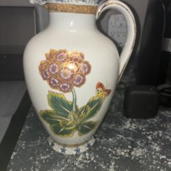 New Condition vintage Chinese large porcelain pitcher featuring floral and butterfly motifs