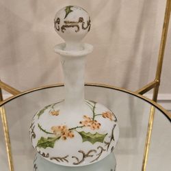 Vintage Decorative Floral Hand Painted Milk Glass Decanter