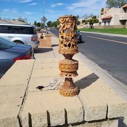 Vintage Hand Carved Wood Lamp