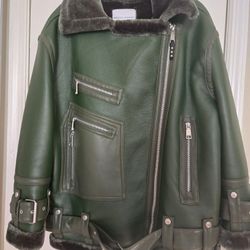 Rebecca Minkoff Oversized Faux Leather Moto Jacket With Faux Shearling Lining