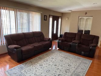 Brown Reclining Sofa and Loveseat Set