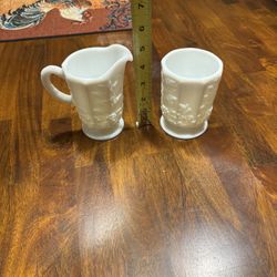 Vintage Westmoreland Paneled Grape White Milk Glass Cream &  Open Sugar