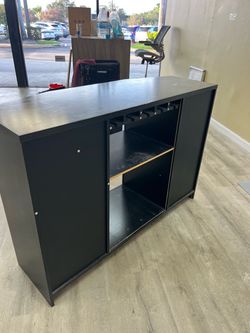 Black Wood Bar Cabinet with Wine Rack