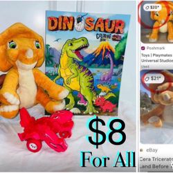 $8 For All Bundle of Universal studios Cera,coloring book,Transforming push & Go Dinosaur Car