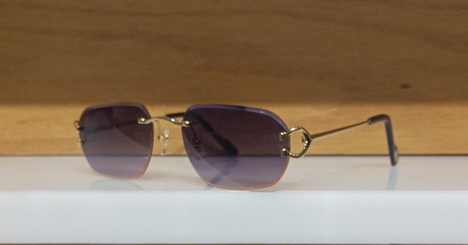 Cartier Luxury Square Rimless Shades – Gold Frame Purple Lenses