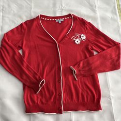 Girls Sweater Size 10-12 Red Cardigan 