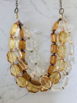 Amber and crystal bib necklace