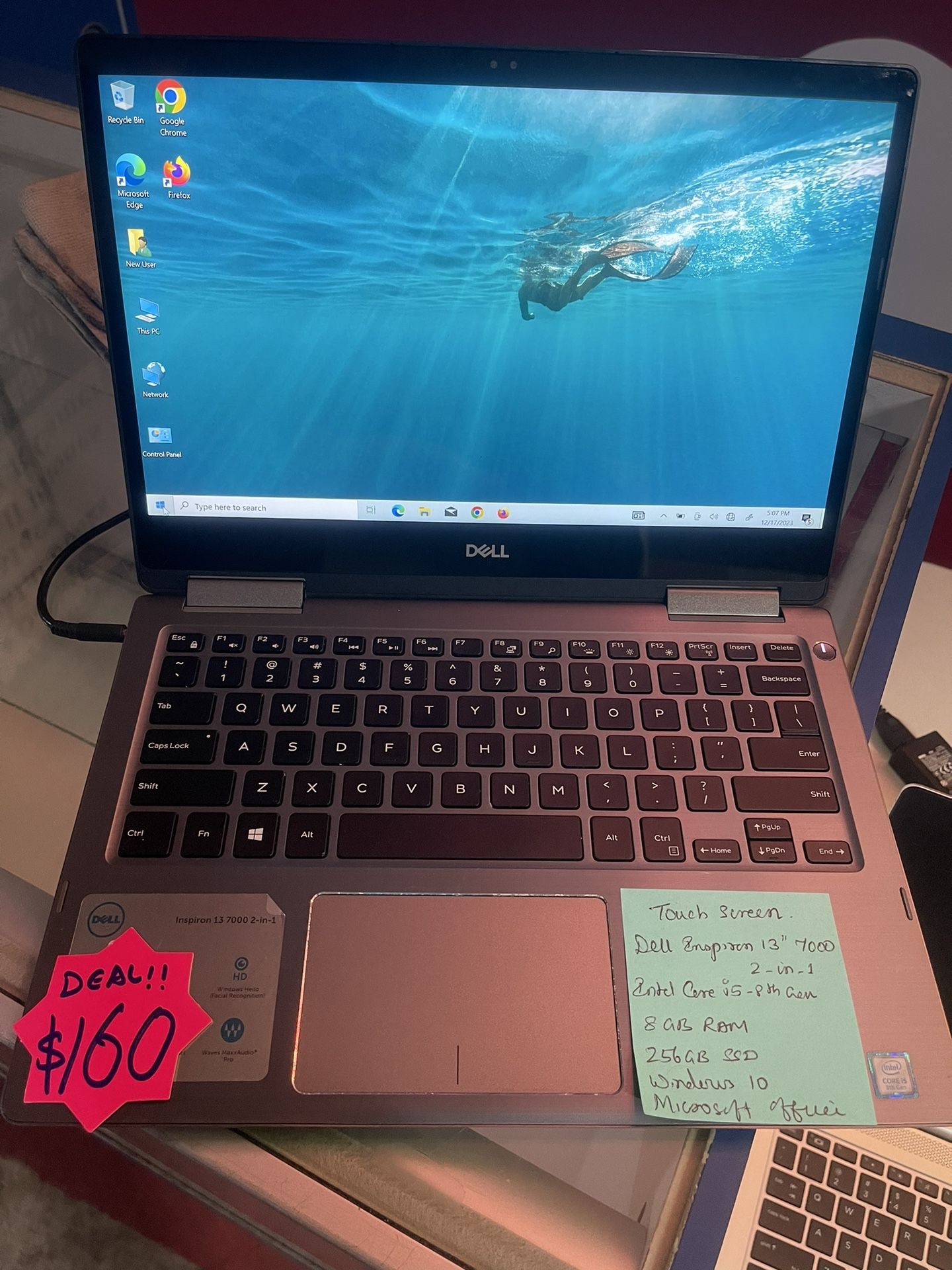 Dell Touch Screen X360 touch screen . Comes with Charger. Spec on the picture.