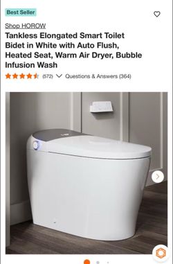 HOROW Tankless Elongated Smart Toilet Bidet in White with Auto Flush, Heated Seat, Warm Air Dryer, Bubble Infusion Wash
